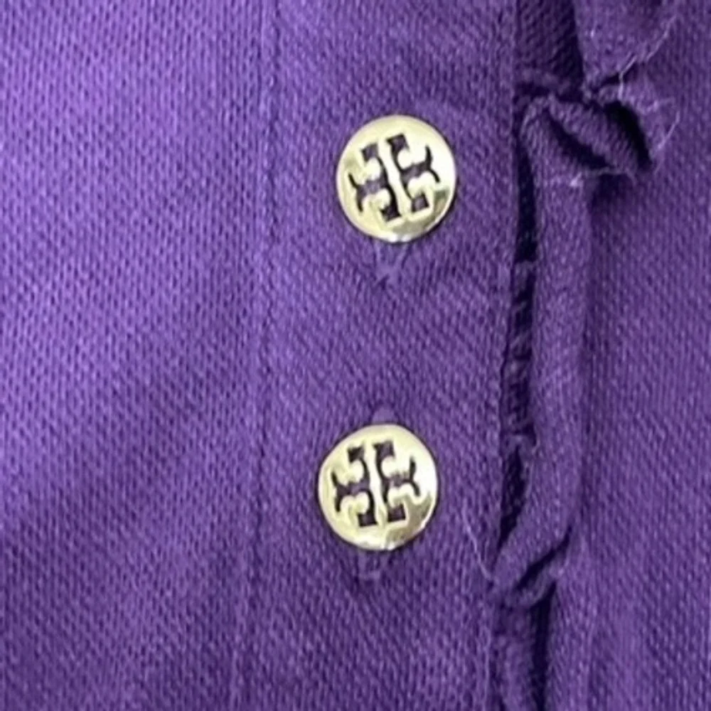 Tory Burch Top Kids XL Purple Ruffle Neck Logo Button Long Sleeve‎ Royal Core